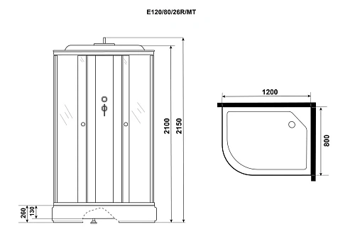 Душевая кабина Niagara Eco E120/80/26R/MT (1200х800х2150) E120/80/26R/MT Душевая кабина Niagara Eco E120/80/26R/MT (1200х800х2150) E120/80/26R/MT