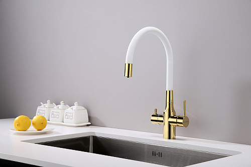 Смеситель для кухни Paulmark Salix золото белый шланг Sa213419-Gw Смеситель для кухни Paulmark Salix золото белый шланг Sa213419-Gw