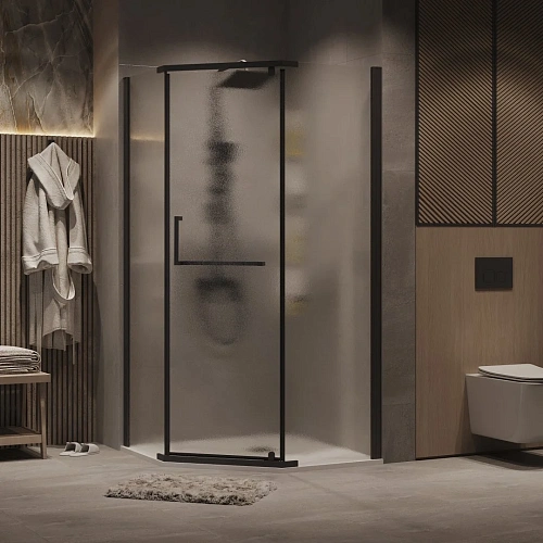 Душевой уголок GROSSMAN Pragma 302.K33.03.9090.21.02 (90x90x195) трапеция,распашн,черн.матов,стекло шиншилла Душевой уголок GROSSMAN Pragma 302.K33.03.9090.21.02 (90x90x195) трапеция,распашн,черн.матов,стекло шиншилла