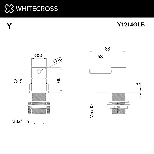 Смеситель для раковины WHITECROSS Y1214GLB скрытого монтажа, брашированное золото Смеситель для раковины WHITECROSS Y1214GLB скрытого монтажа, брашированное золото