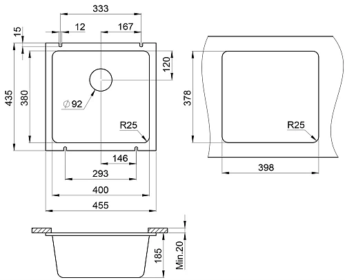 Кухонная мойка Granula 3801, ЧЁРНЫЙ, кварц 435х455 Кухонная мойка Granula 3801, ЧЁРНЫЙ, кварц 435х455