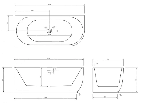 Акриловая ванна ABBER AB9315 L 170x75 левосторонняя, белая Акриловая ванна ABBER AB9315 L 170x75 левосторонняя, белая