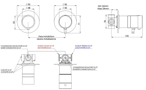 Смеситель для душа Remer X Style XT96D3NO термостатический, черный матовый Смеситель для душа Remer X Style XT96D3NO термостатический, черный матовый