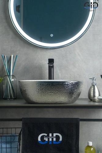 Раковина Gid D1301h021 53302 накладная белая / хром 42,5x42,5x14,5 Раковина Gid D1301h021 53302 накладная белая / хром 42,5x42,5x14,5