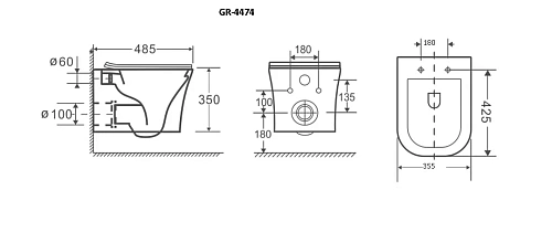 Унитаз подвесной GROSSMAN GR-4474S Style 485x355x350 безободковый с тонкой крышкой Унитаз подвесной GROSSMAN GR-4474S Style 485x355x350 безободковый с тонкой крышкой