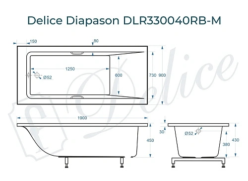 Ванна из искусственного камня Delice Diapason 190х90 DLR330040RB-M матовая с черными ручками Ванна из искусственного камня Delice Diapason 190х90 DLR330040RB-M матовая с черными ручками