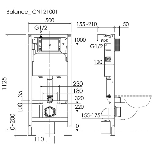 Инсталляция для унитаза Ceramica Nova Balance CN121002CH с кнопкой смыва Square хром глянцевый Инсталляция для унитаза Ceramica Nova Balance CN121002CH с кнопкой смыва Square хром глянцевый