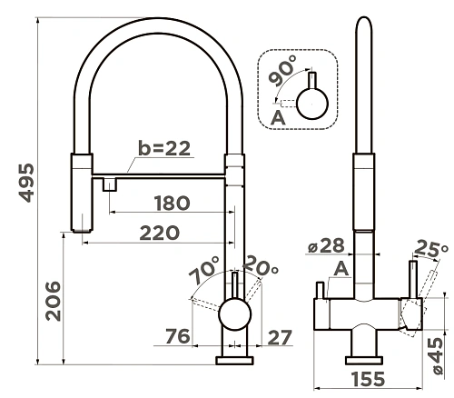 Смеситель для кухни Omoikiri Kanto GM 4994013 Смеситель для кухни Omoikiri Kanto GM 4994013