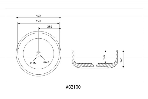 Раковина ABBER Bequem AC2100 накладная, белая Раковина ABBER Bequem AC2100 накладная, белая