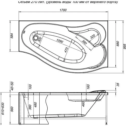 Акриловая ванна Aquanet Palma 170x90/60 R (с каркасом) 00205537 Акриловая ванна Aquanet Palma 170x90/60 R (с каркасом) 00205537