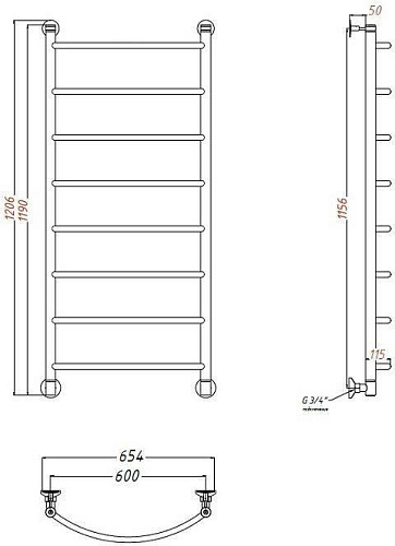 Полотенцесушитель водяной Aquanet Romeo 1200x600 00234509 Полотенцесушитель водяной Aquanet Romeo 1200x600 00234509
