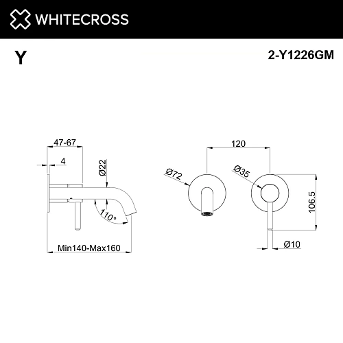 Смеситель для раковины WHITECROSS 2-Y1226GM скрытого монтажа, внешняя часть, оружейная сталь Смеситель для раковины WHITECROSS 2-Y1226GM скрытого монтажа, внешняя часть, оружейная сталь