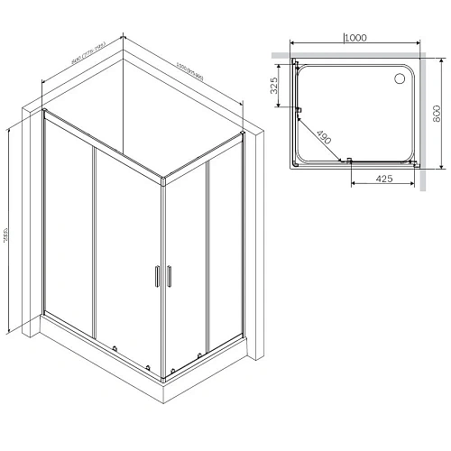 Душевой уголок AM.PM Gem W90G-404-100280-BT стекло прозрачное, профиль черный матовый Душевой уголок AM.PM Gem W90G-404-100280-BT стекло прозрачное, профиль черный матовый