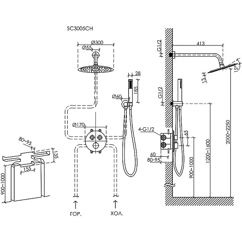 Душевая система Sancos Link SC3005MB встраиваемый, с термостатом, черный матовый Душевая система Sancos Link SC3005MB встраиваемый, с термостатом, черный матовый