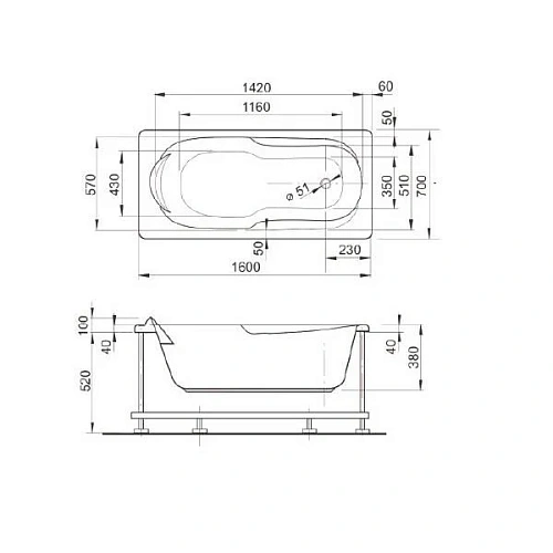 Акриловая ванна Veedi Ina 160x70 13316070 Акриловая ванна Veedi Ina 160x70 13316070