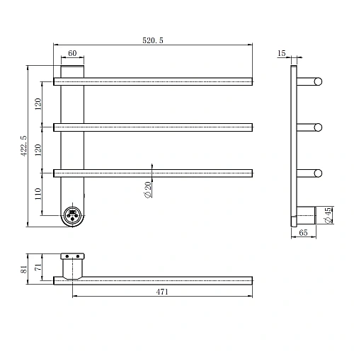 Полотенцесушитель электрический AQUAme AQM3113GM 520x384 c терморегуляторм, темный металл шлифованный Полотенцесушитель электрический AQUAme AQM3113GM 520x384 c терморегуляторм, темный металл шлифованный