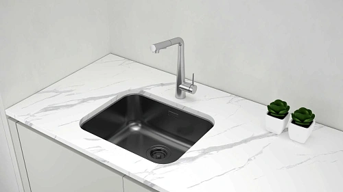 Кухонная мойка Paulmark VELLO 53 UN VE53-MBN, матовый черный NANO-PVD, 533х433мм Кухонная мойка Paulmark VELLO 53 UN VE53-MBN, матовый черный NANO-PVD, 533х433мм