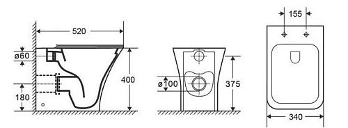 Унитаз приставной CeramaLux 215D белый с крышкой микролифт Унитаз приставной CeramaLux 215D белый с крышкой микролифт