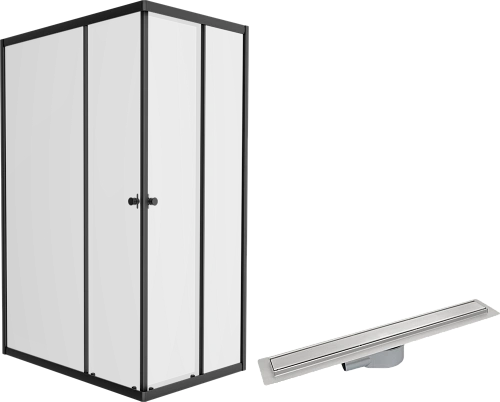 Душевой уголок DIWO Углич 120х80 профиль черный матовый с линейным трапом CK DRAIN AQPP01-60 Inoks 6 594699 Душевой уголок DIWO Углич 120х80 профиль черный матовый с линейным трапом CK DRAIN AQPP01-60 Inoks 6 594699