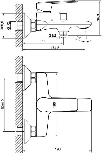 Смеситель для ванны STWORKI Колдинг KO-02cr 550666 Смеситель для ванны STWORKI Колдинг KO-02cr 550666