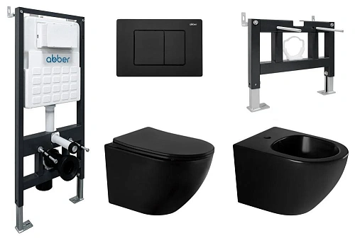 Комплект унитаза ABBER AC1100MB черный матовый с инсталляцией AC0105 и кнопкой AC0120MB, биде AC1150MB с инсталляцией AC0101P AC1100MB-AC0105-AC0120MB-AC1150MB-AC0101P Комплект унитаза ABBER AC1100MB черный матовый с инсталляцией AC0105 и кнопкой AC0120MB, биде AC1150MB с инсталляцией AC0101P AC1100MB-AC0105-AC0120MB-AC1150MB-AC0101P