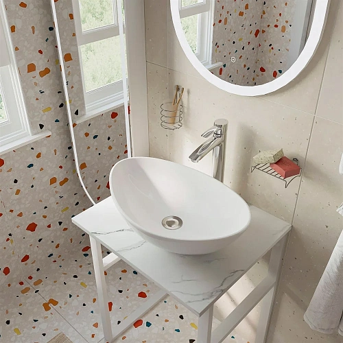 Комплект мебели DIWO Элиста 60 белый мрамор, с раковиной Moduo 55 Leaf 554810 Комплект мебели DIWO Элиста 60 белый мрамор, с раковиной Moduo 55 Leaf 554810