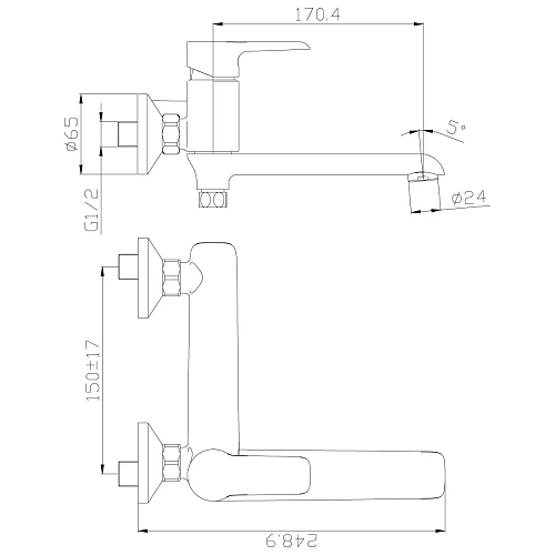 Смеситель для ванны Rossinka W35-33 Смеситель для ванны Rossinka W35-33