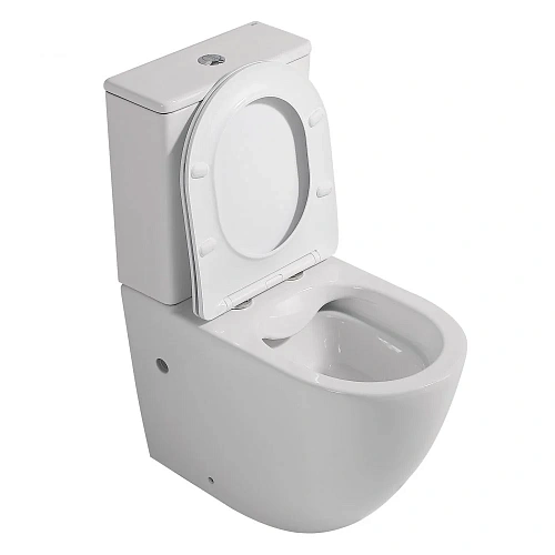 Унитаз напольный ABBER Bequem AC1110 компакт белый, безободковый с крышкой микролифт Унитаз напольный ABBER Bequem AC1110 компакт белый, безободковый с крышкой микролифт