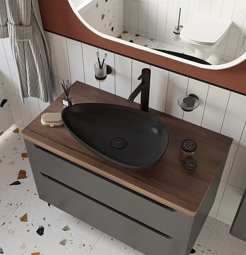 Комплект мебели STWORKI Берген 100 серая с темной столешницей, раковина Bocchi Etna Etna 1114-004-01 568139 Комплект мебели STWORKI Берген 100 серая с темной столешницей, раковина Bocchi Etna Etna 1114-004-01 568139