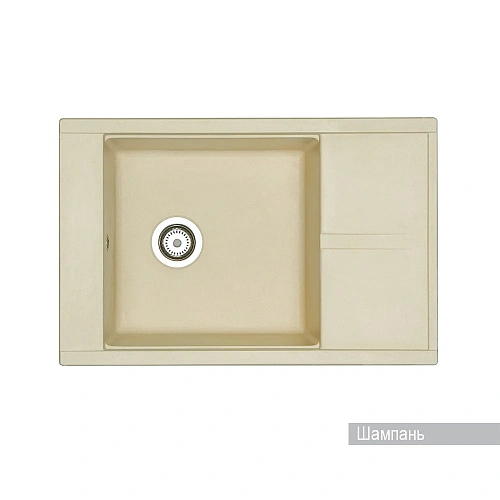 Кухонная мойка Aquaton Делия 78 1A715132DE290 из литого мрамора, прямоугольная, с крылом шампань Кухонная мойка Aquaton Делия 78 1A715132DE290 из литого мрамора, прямоугольная, с крылом шампань