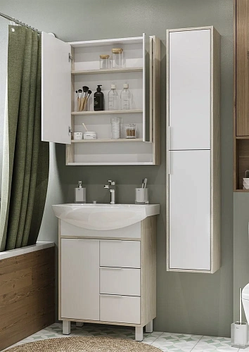 Зеркальный шкаф Aquaton Рико 65 белый, ясень фабрик 1A215202RIB90 Зеркальный шкаф Aquaton Рико 65 белый, ясень фабрик 1A215202RIB90