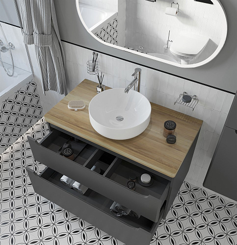 Тумба с раковиной STWORKI Берген 100 серая со светлой столешницей, Moon 1 549578 Тумба с раковиной STWORKI Берген 100 серая со светлой столешницей, Moon 1 549578