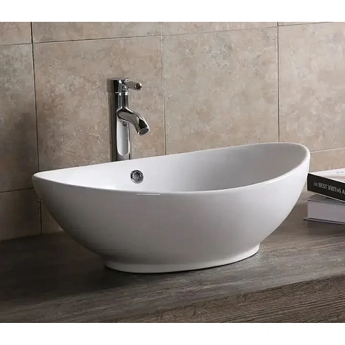 Раковина Ceruttispa CR7027 590х385х195 накладная, белая, лодочка, с переливом Раковина Ceruttispa CR7027 590х385х195 накладная, белая, лодочка, с переливом