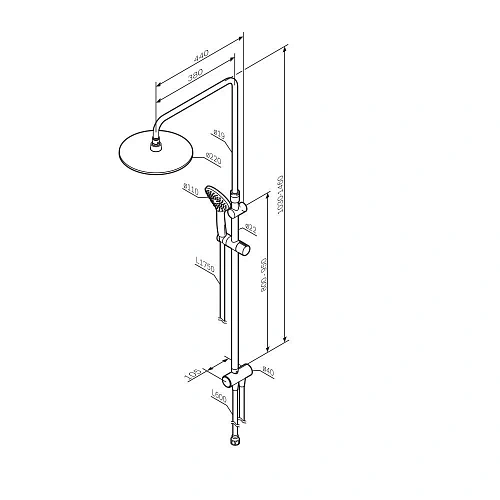 Душевая система AM.PM Gem F0790022 верхний душ d220 мм, штанга 1030-1460 мм Душевая система AM.PM Gem F0790022 верхний душ d220 мм, штанга 1030-1460 мм