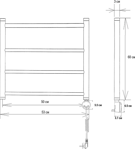Полотенцесушитель электрический EWRIKA Сафо P 60х50 R, белый 465824 Полотенцесушитель электрический EWRIKA Сафо P 60х50 R, белый 465824