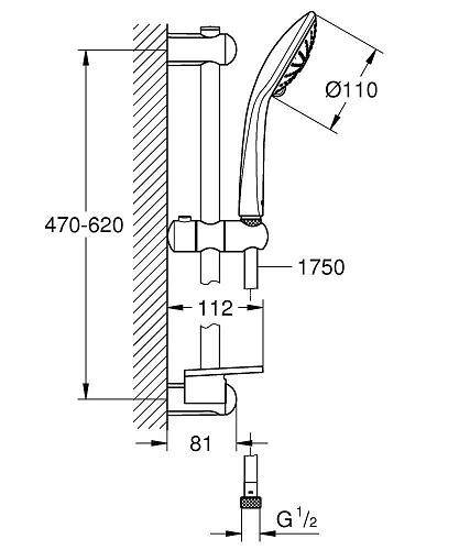 Душевой гарнитур GROHE Euphoria (Душевая лейка, штанга 600 мм, шланг 1750 мм), хром (27231001) Душевой гарнитур GROHE Euphoria (Душевая лейка, штанга 600 мм, шланг 1750 мм), хром (27231001)