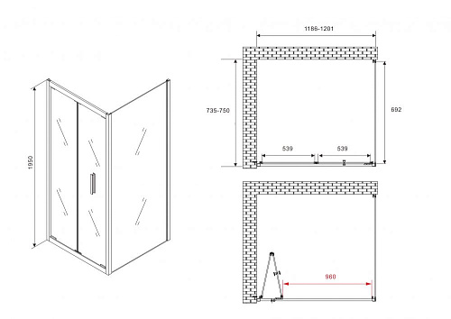 Душевой уголок ABBER Sonnenstrand AG07120B-S75B 120x75 см универсальный, профиль черный, стекло прозрачное Душевой уголок ABBER Sonnenstrand AG07120B-S75B 120x75 см универсальный, профиль черный, стекло прозрачное