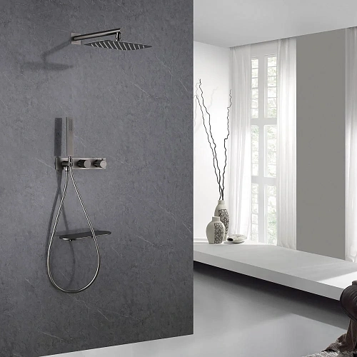 Душевая система ABBER Rund AF8750NG скрытого монтажа с изливом, термостат, никель Душевая система ABBER Rund AF8750NG скрытого монтажа с изливом, термостат, никель