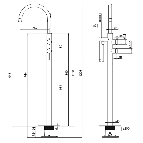 Смеситель для ванны ABBER Wasser Kreis 316 AF8115BST напольный, сталь брашированная Смеситель для ванны ABBER Wasser Kreis 316 AF8115BST напольный, сталь брашированная