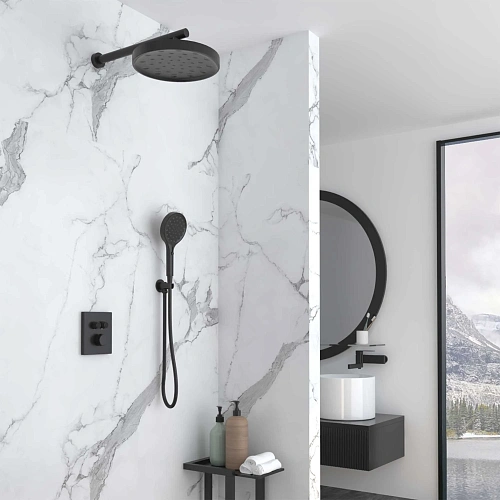Душевая система Vincea Inspire VSFW-3I21MT2MB встраиваемый, термостатический, двухрежимный, черный Душевая система Vincea Inspire VSFW-3I21MT2MB встраиваемый, термостатический, двухрежимный, черный