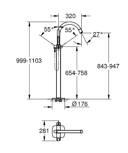Смеситель для ванны GROHE Grandera с душевым гарнитуром, напольный, хром (23318000) Смеситель для ванны GROHE Grandera с душевым гарнитуром, напольный, хром (23318000)