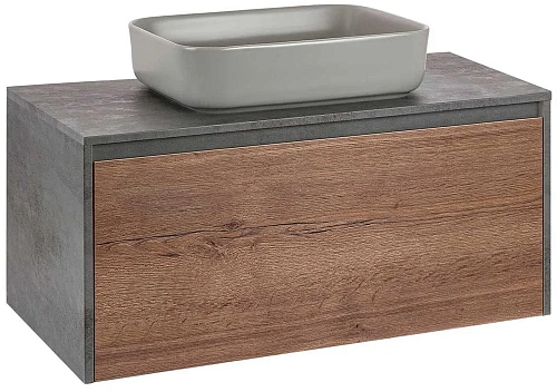 Тумба под раковину Vincea Mesa 1000 подвесная, 1 выкатной/1 скрытый ящик soft close, T.Oak + Beton VMC-2MS100TB Тумба под раковину Vincea Mesa 1000 подвесная, 1 выкатной/1 скрытый ящик soft close, T.Oak + Beton VMC-2MS100TB