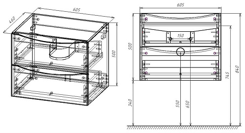 Тумба под раковину Vincea Mia 600 подвесная, 2 выкатных ящика soft close, R.Wood VMC-2MC600RW Тумба под раковину Vincea Mia 600 подвесная, 2 выкатных ящика soft close, R.Wood VMC-2MC600RW