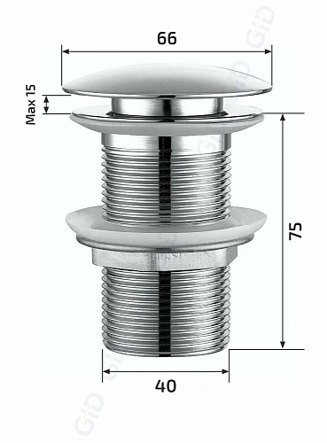 Донный клапан Gid без перелива G-54BL 76601K черный глянцевый 7x7x10 Донный клапан Gid без перелива G-54BL 76601K черный глянцевый 7x7x10