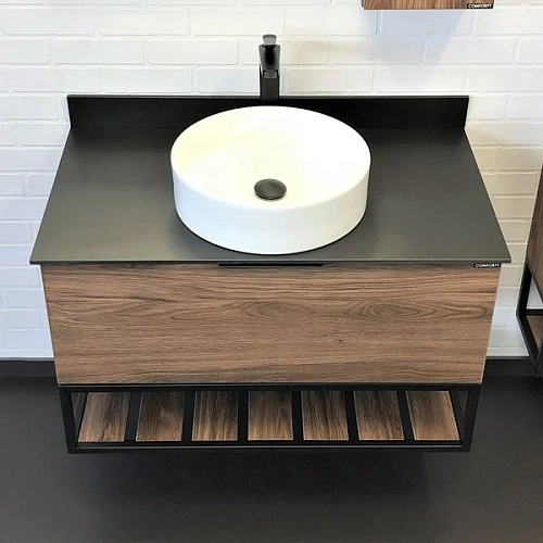 Тумба с раковиной Comforty Порто-90 00-00008927 дуб темно-коричневый с черной столешницей c раковиной Comforty 9110 Тумба с раковиной Comforty Порто-90 00-00008927 дуб темно-коричневый с черной столешницей c раковиной Comforty 9110