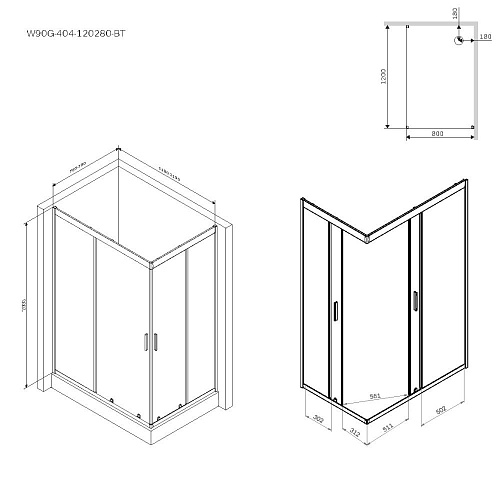 Душевой уголок AM.PM Gem W90G-404-120280-BT Twin Slide 120x80, профиль черный матовый, стекло прозрачное Душевой уголок AM.PM Gem W90G-404-120280-BT Twin Slide 120x80, профиль черный матовый, стекло прозрачное
