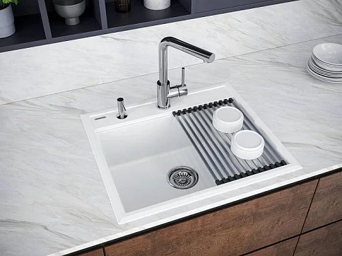 Кухонная мойка Paulmark STEPIA 60 с ролл-матом STEP брашированная PM115951-WH+R375-BS Кухонная мойка Paulmark STEPIA 60 с ролл-матом STEP брашированная PM115951-WH+R375-BS
