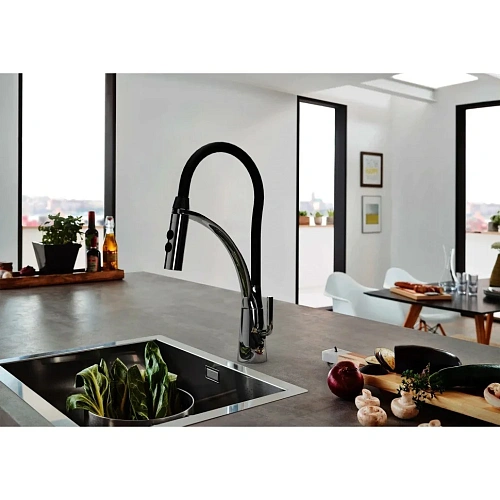 Смеситель для кухни Paini Barolo A9CR557LMKM гибкий, хром/черный Смеситель для кухни Paini Barolo A9CR557LMKM гибкий, хром/черный