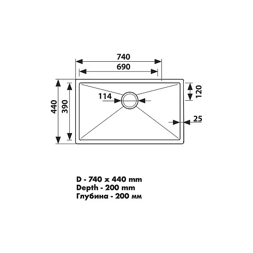 Кухонная мойка Kaiser KSM-7445 44x74x20 графит Кухонная мойка Kaiser KSM-7445 44x74x20 графит