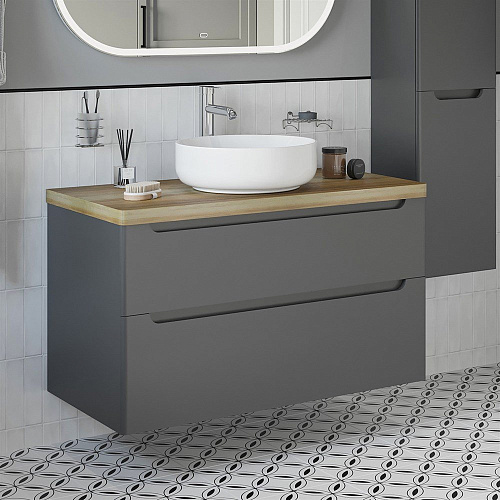 Тумба с раковиной STWORKI Берген 100 серая со светлой столешницей, Moon 1 549578 Тумба с раковиной STWORKI Берген 100 серая со светлой столешницей, Moon 1 549578
